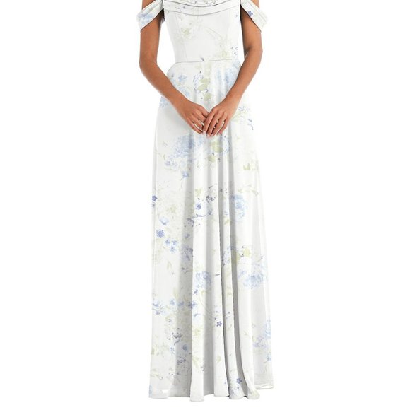 Off-the-Shoulder Draped Neckline Maxi Dress....TH065...Bleu Garden....Size 10 - Picture 2 of 9